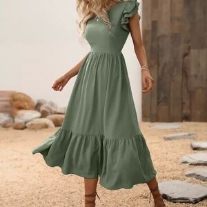 SHEIN Green Ruffle Midi Dress~ New